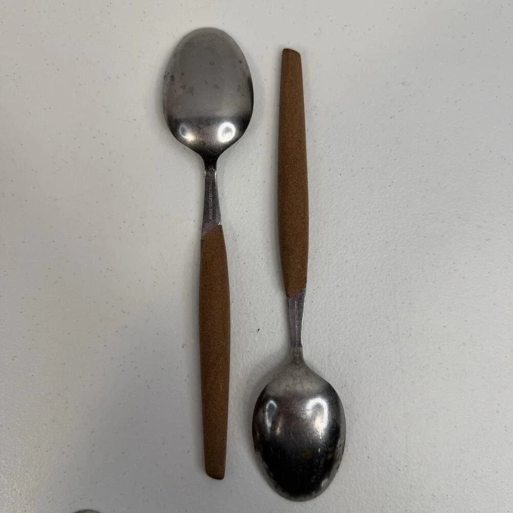 Eldan ELD2-BROWN‎ Set Of 12 Spoons Mid Century Modern Flatware Stainless Steel